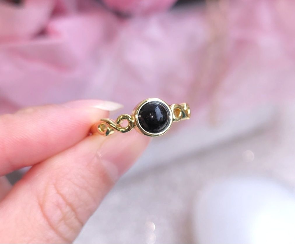 Bague Obsidienne Noire - Laiton Rhodié Doré