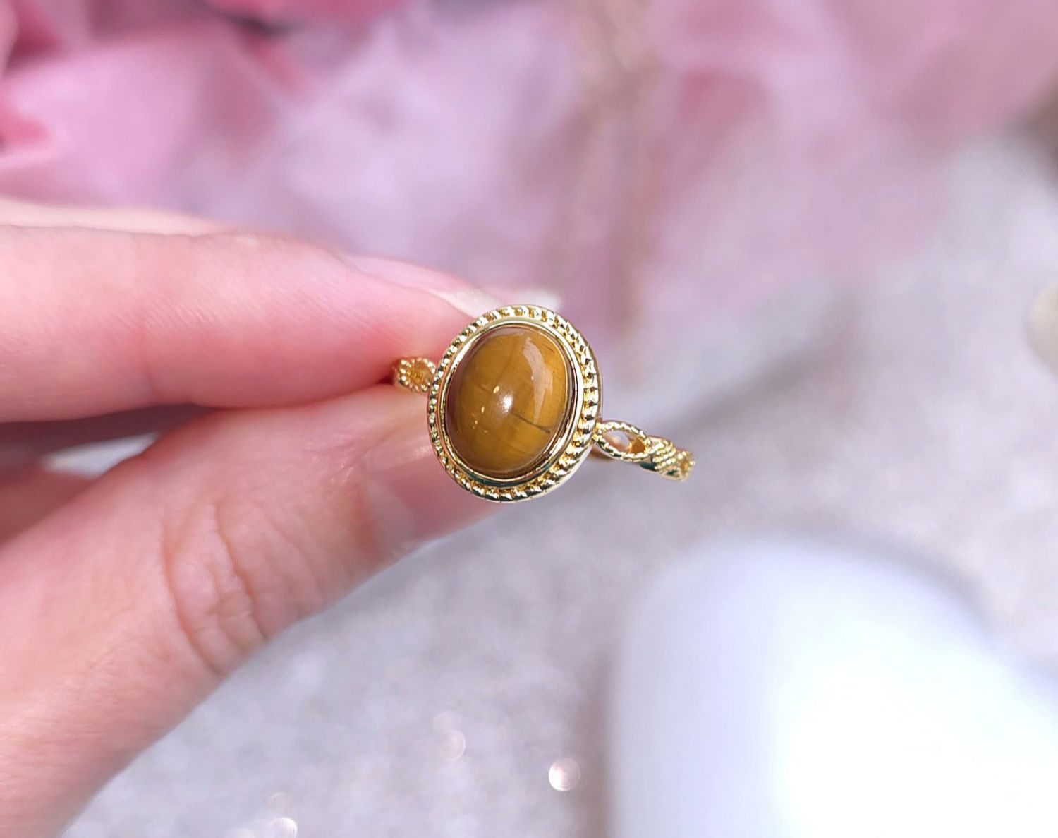 Bague Oeil du tigre - Laiton Rhodié Doré