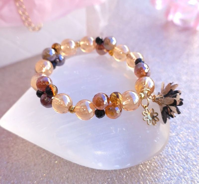 Bracelet Création - Aqua Aura or/Ambre/Spinelle/Agate Marron