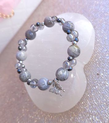 Bracelet Création - Agate Feuille de Bambou/Hématite/Aqua Angel Argent