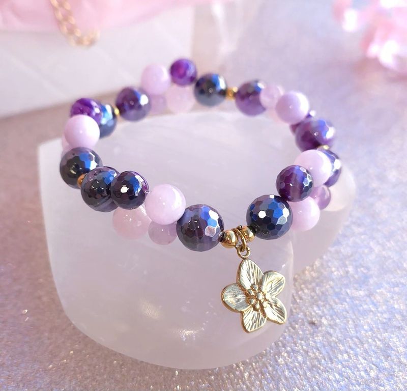 Bracelet Création - Agate Violette/Calcédoine Lavande/Améthyste Crazy lace