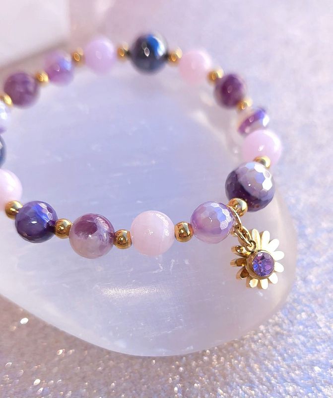 Bracelet Création - Lépidolite Mica/Calcédoine Violette/Agate Violette