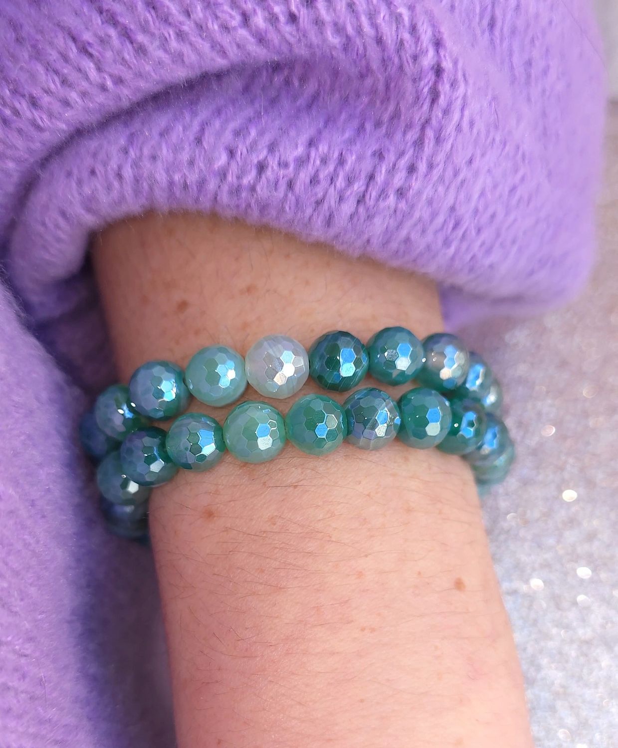 Bracelet Agate Verte Facetté ø8