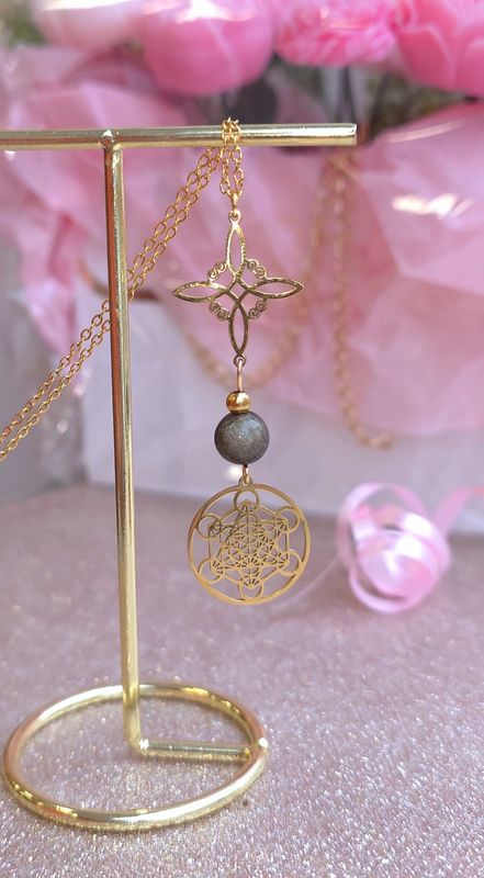 Pendentif Nœud de Sorcière/Metatron/Obsidienne Dorée 