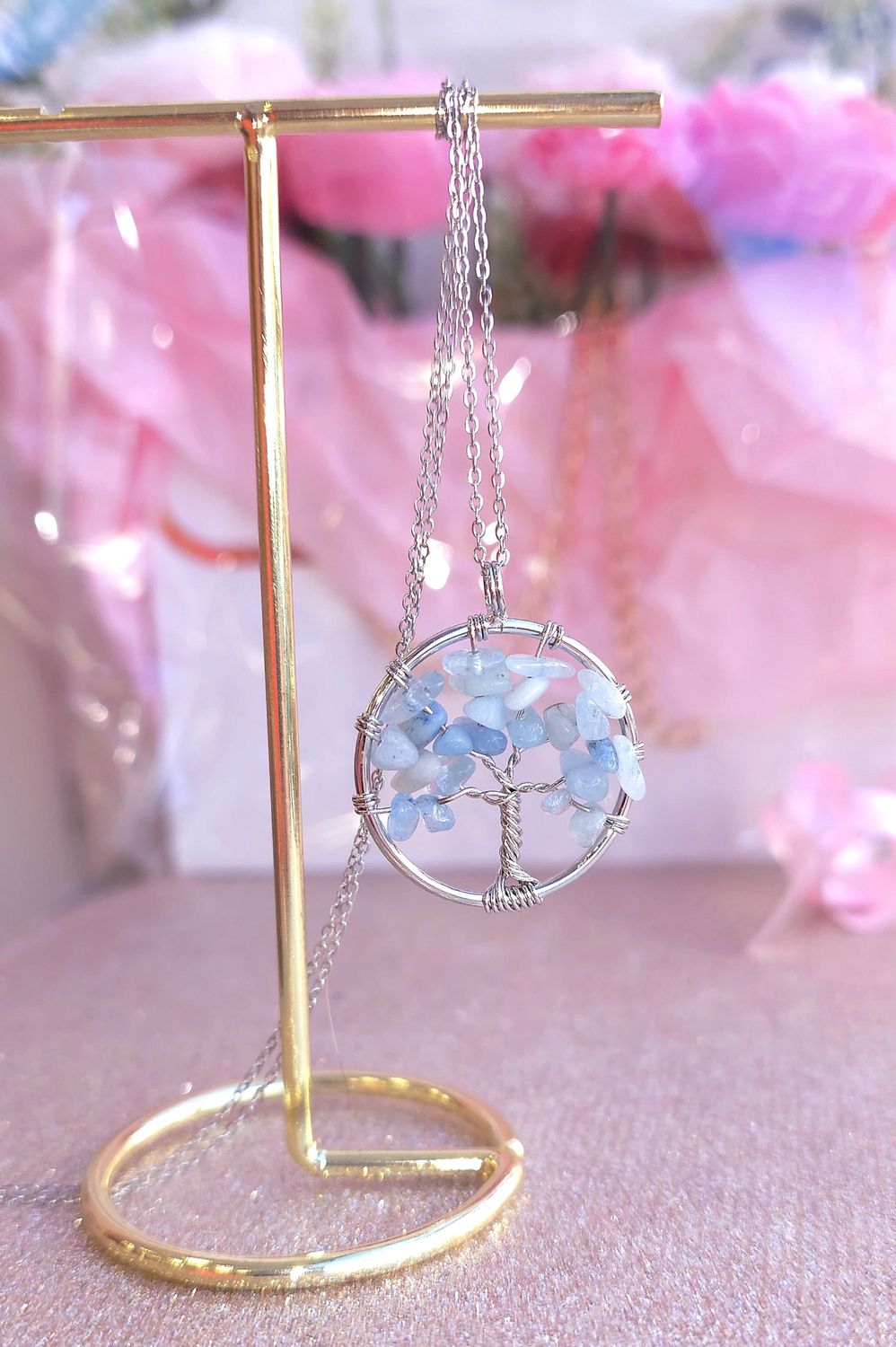Pendentif Arbre de vie - Aigue marine
