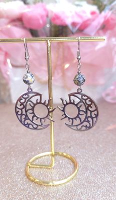 Boucle Lune Soleil - Agate Océan 