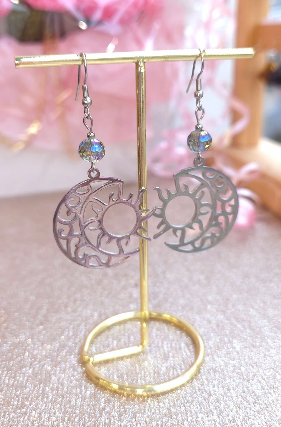 Boucle Lune Soleil - Aqua aura