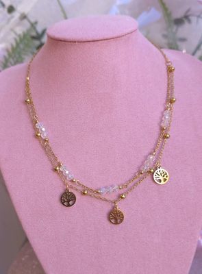 collier cristal de roche et arbre de vie acier inoxydable
