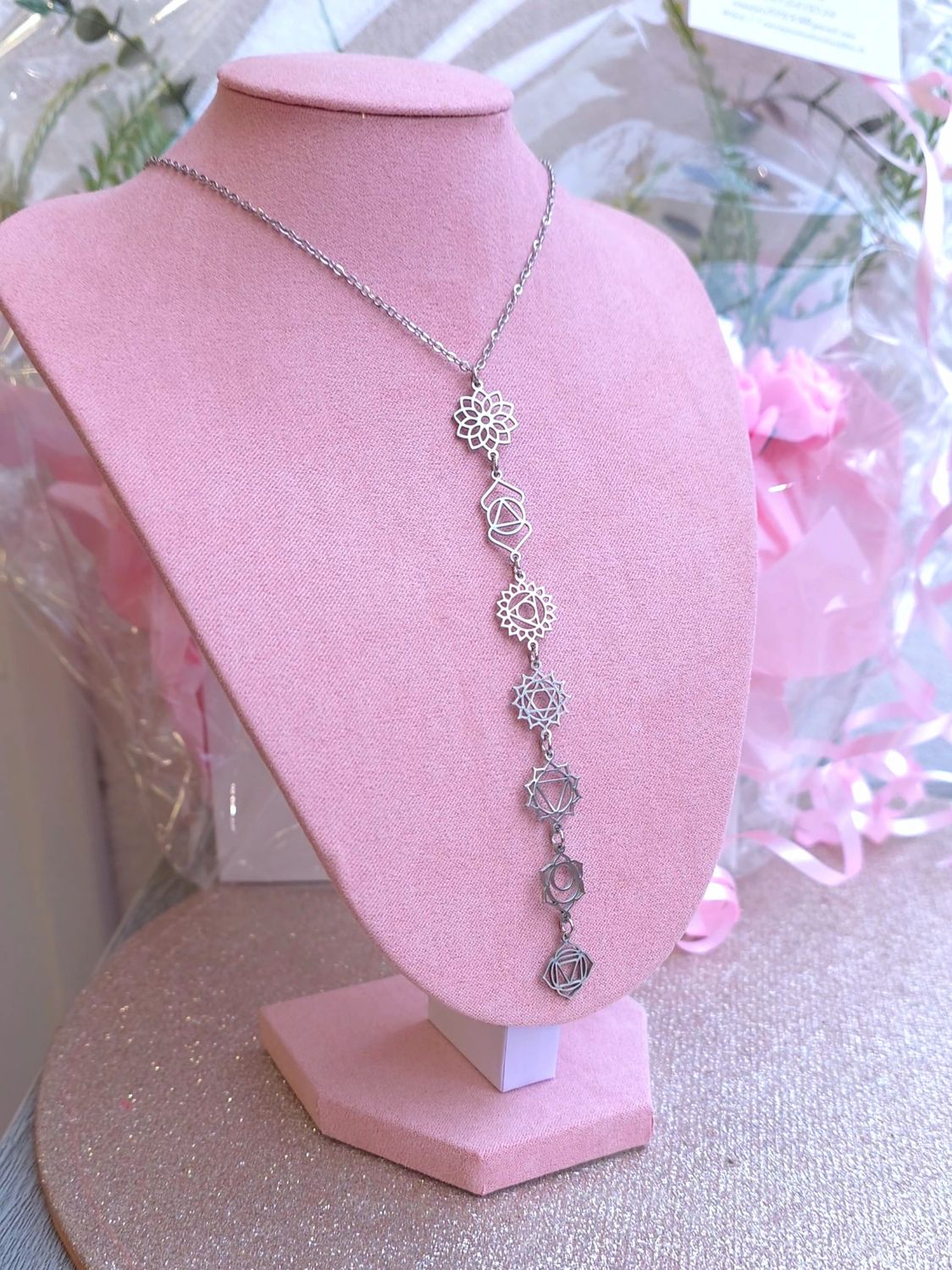 Pendentif 7 chakras + Chaine (40+5cm) - Argenté