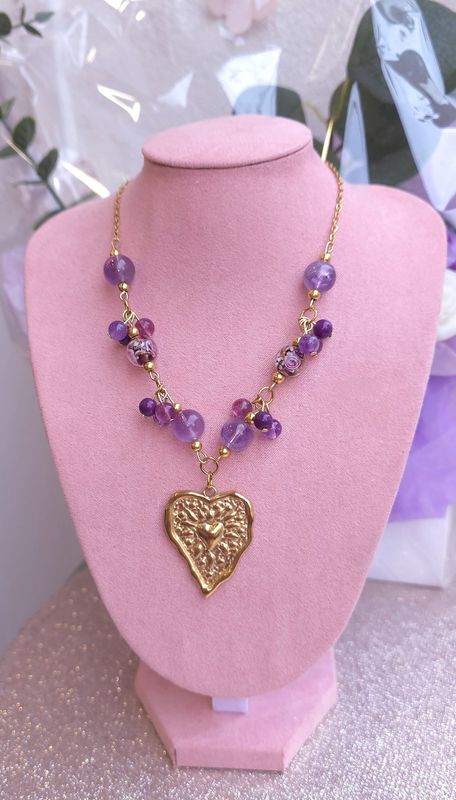 Collier Phosphosidérite/Améthyste/Fluorite Violette