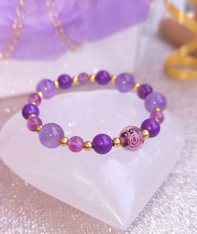 Bracelet Phosphosidérite/Améthyste/Fluorite Violette