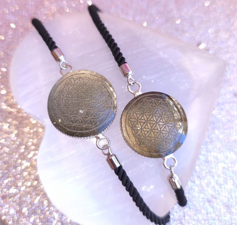 Bracelet Obsidienne Dorée et Fleur de vie