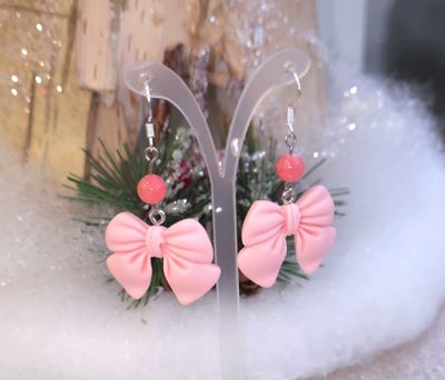 Boucle Rhodochrosite noeud rose résine