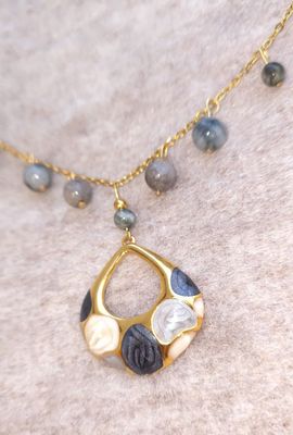 Collier Tourmaline Oeil de Chat/Obsidienne Argenté 