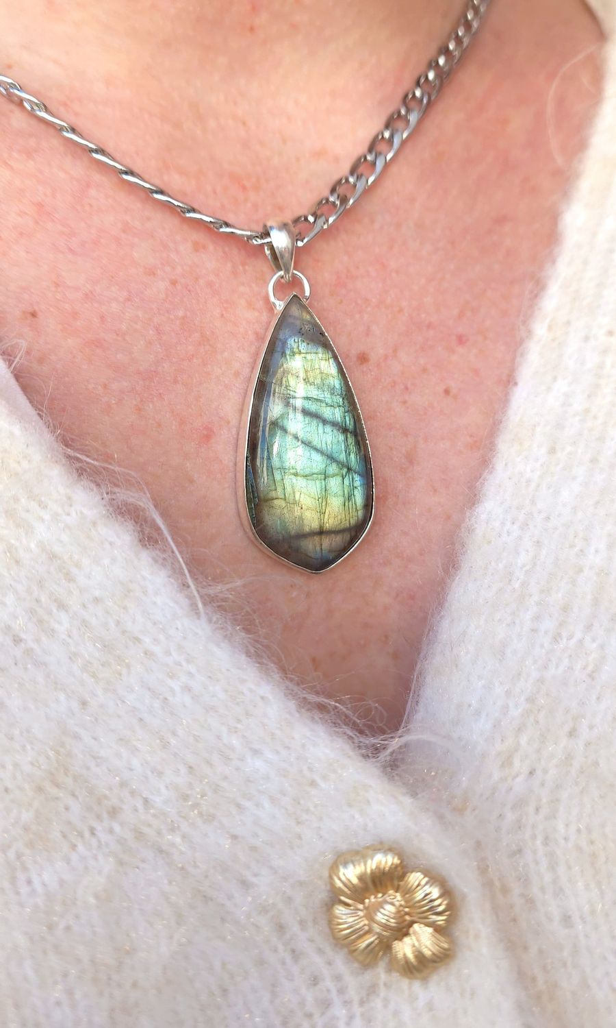 Labradorite Vert/Bleu - Monture Argent