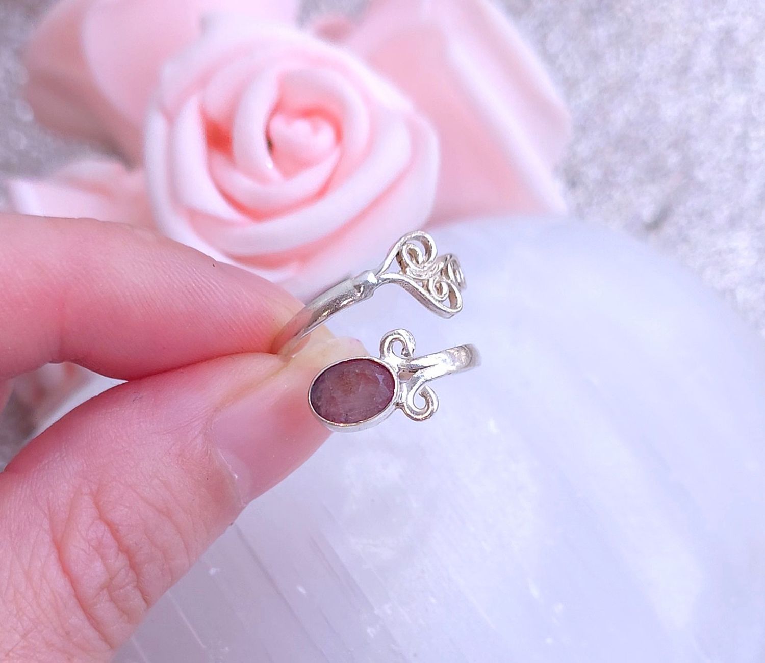 216.Bague Rubis Facetté - Argent 925 Réglable