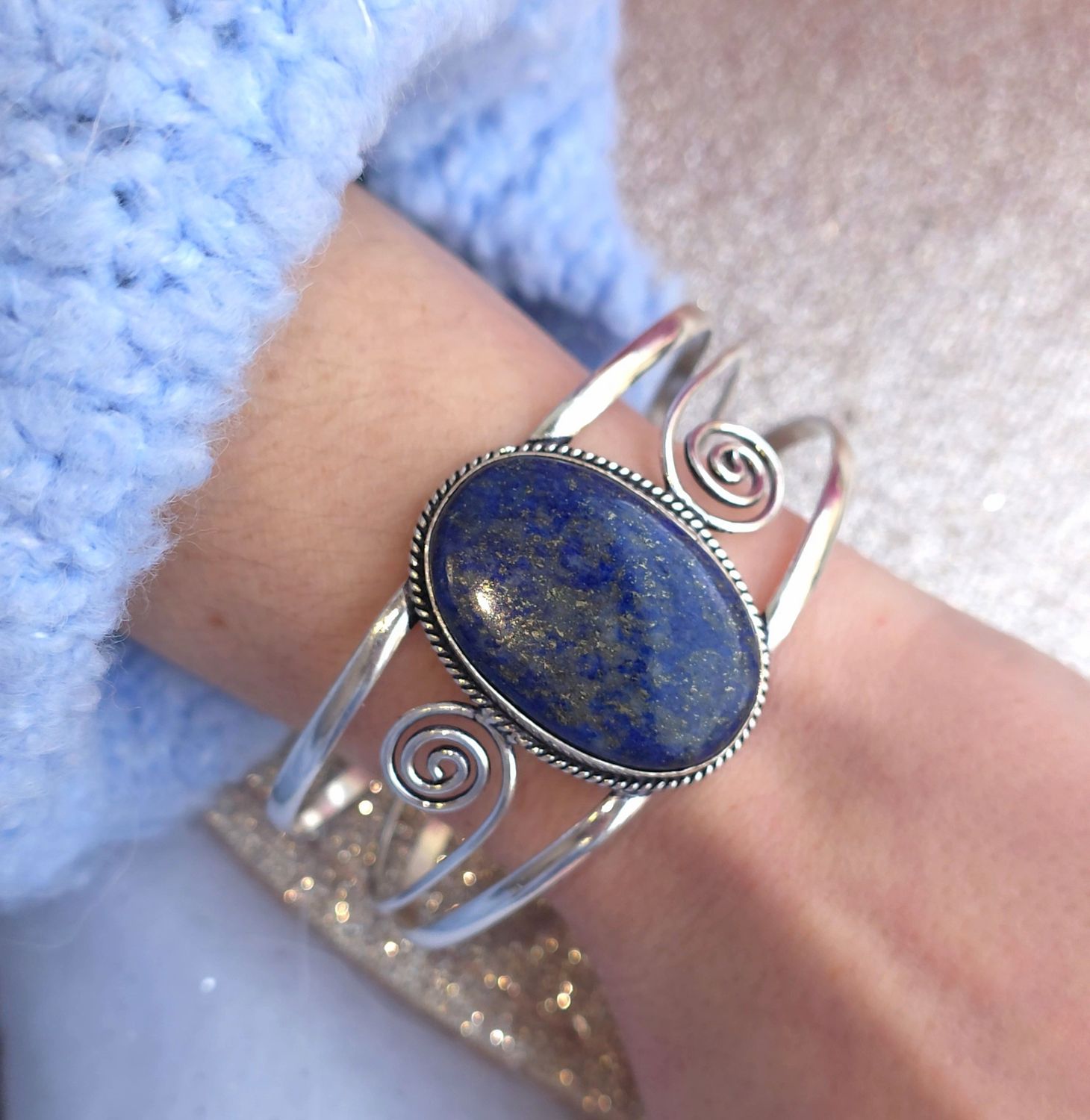 Jonc Lapis lazuli - Plaqué Argent 