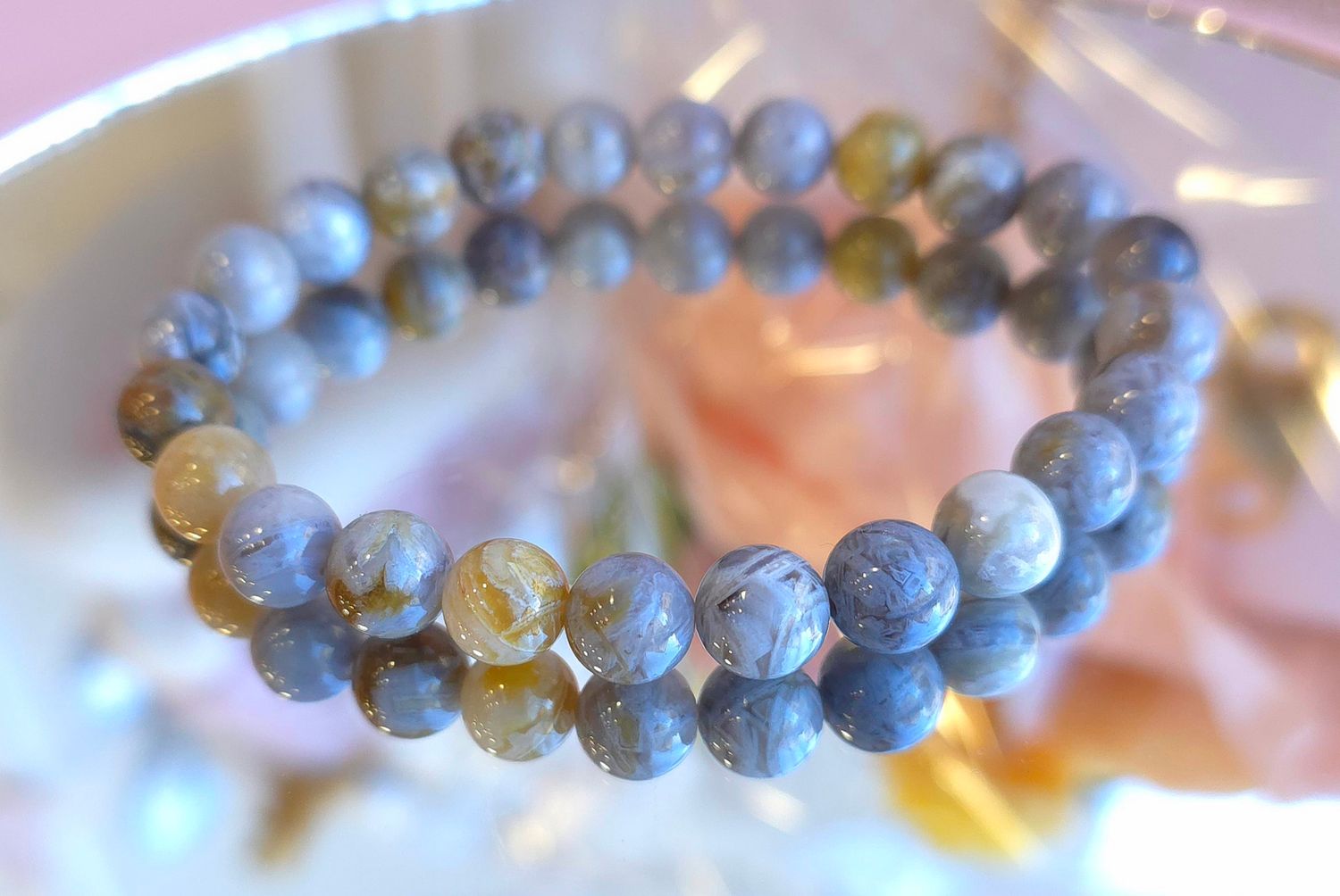 Bracelet Agate Feuille de Bambou ø8 18 cm