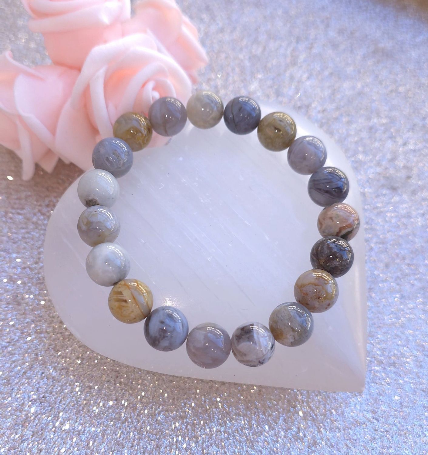 Bracelet Agate Feuille de Bambou ø10