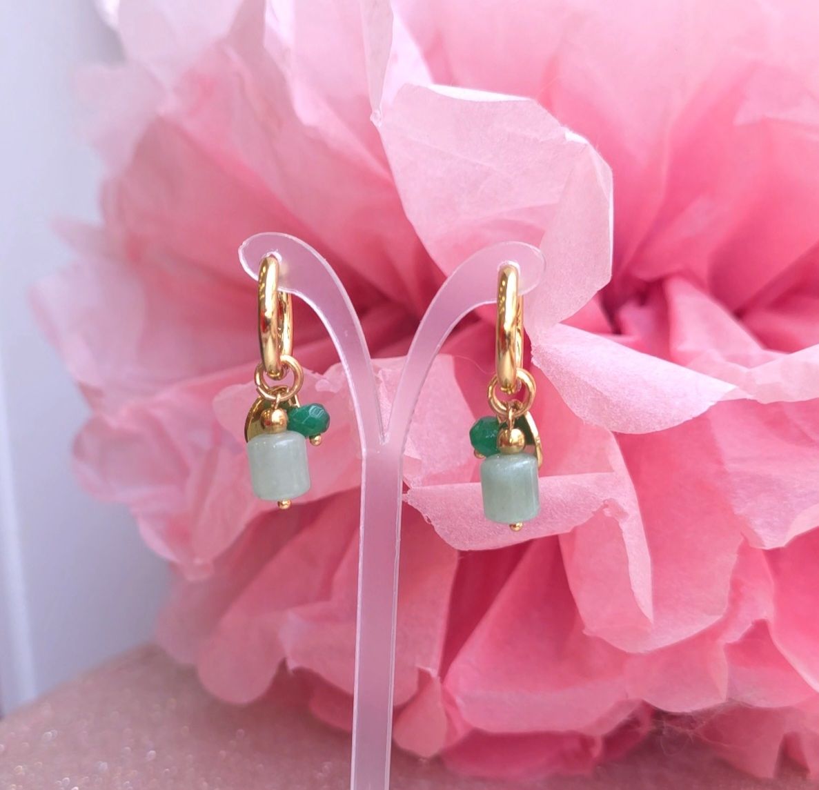 198.Boucle Aventurine - Acier inoxydable