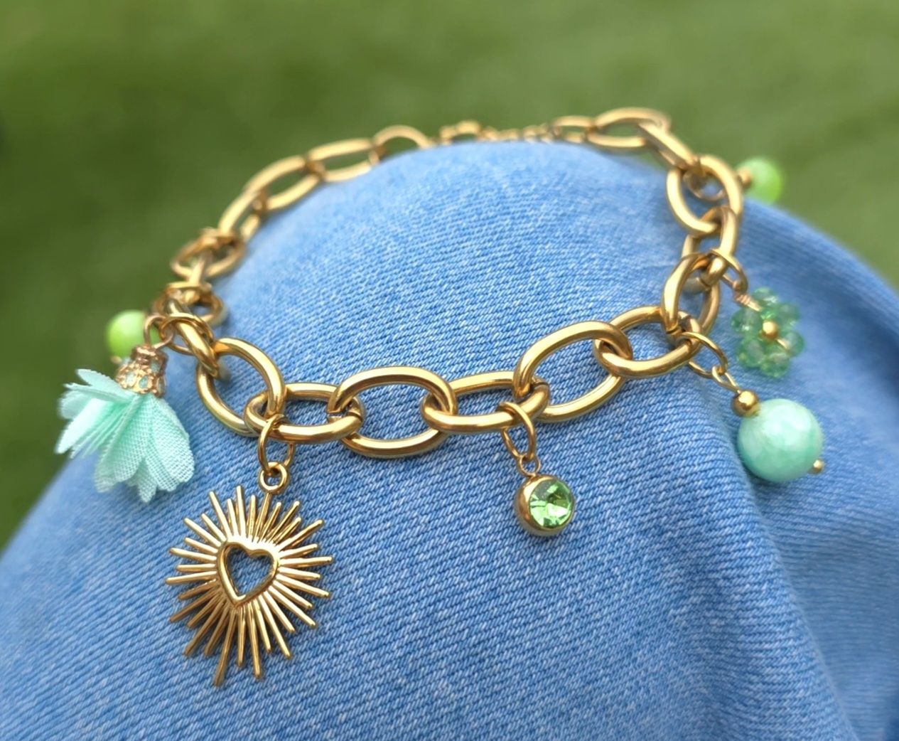 163.Bracelet Création Breloque - Calcite Verte/Variscite