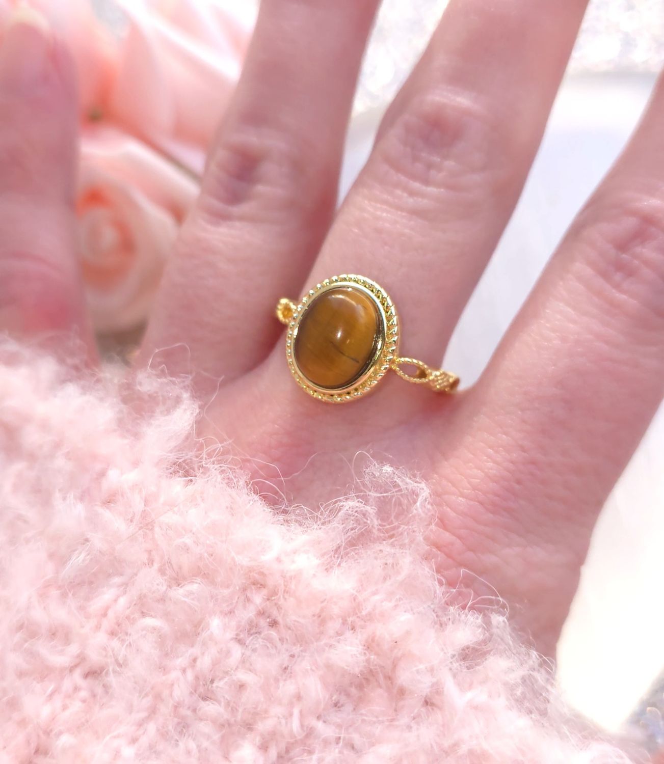 Bague Oeil du tigre - Laiton Rhodié Doré