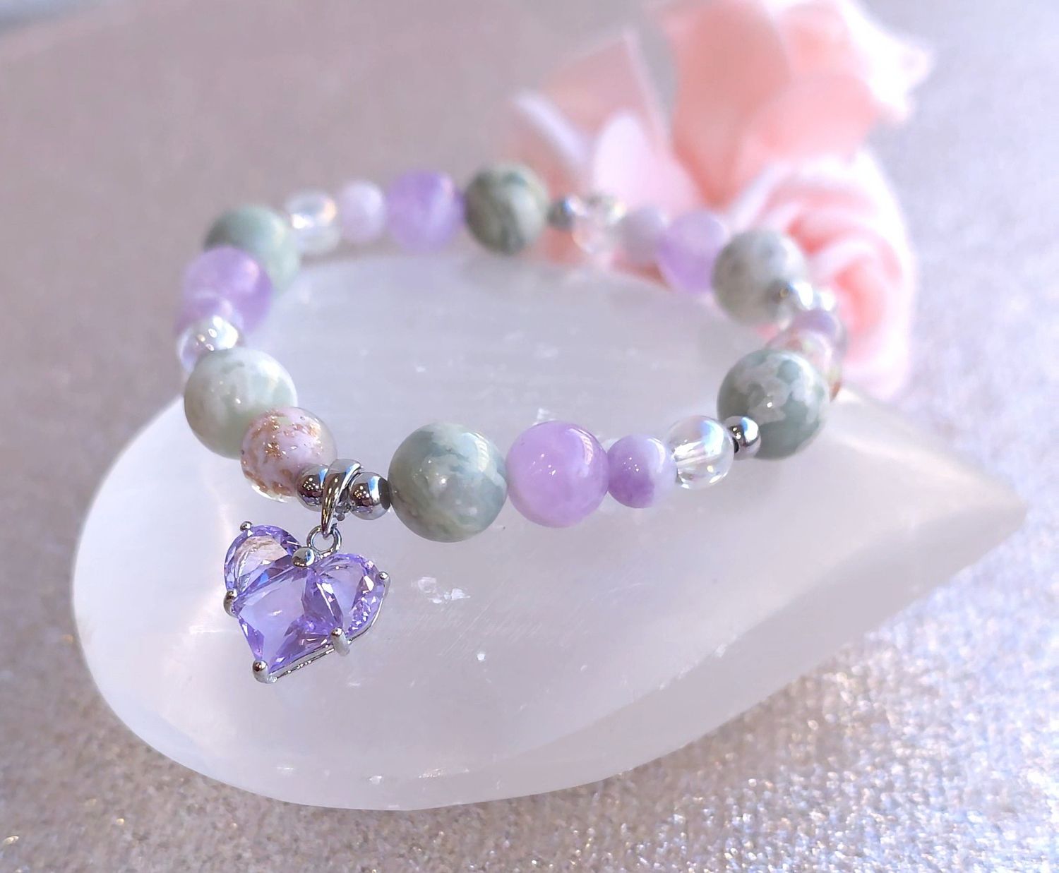 Bracelet Création - Jade Hetain/Jade Violet/Aqua Angel/Améthyste Lavande
