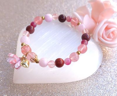 Bracelet Création - Jaspe Mokaite/Quartz Cerise/Tourmaline melon d'eau/Angelite Violette