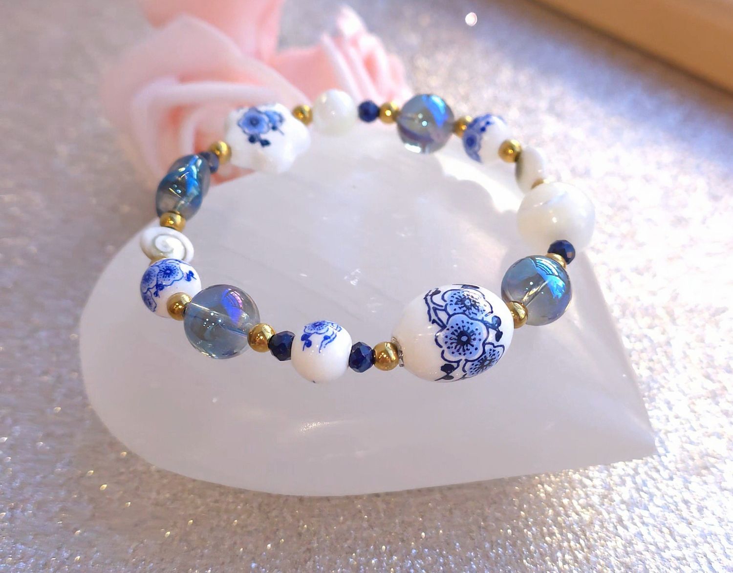 Bracelet Unique - Aqua aura/Oeil Sainte Lucie/ Lapis-Lazuli/Nacre