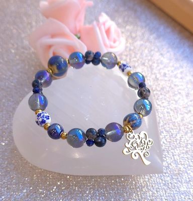 Bracelet Création - Lapis Lazuli/Aqua Aura/ Spinelle Bleue