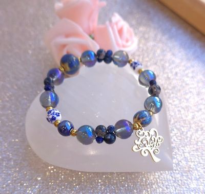 Bracelet Création - Lapis Lazuli/Aqua Aura/ Spinelle Bleue