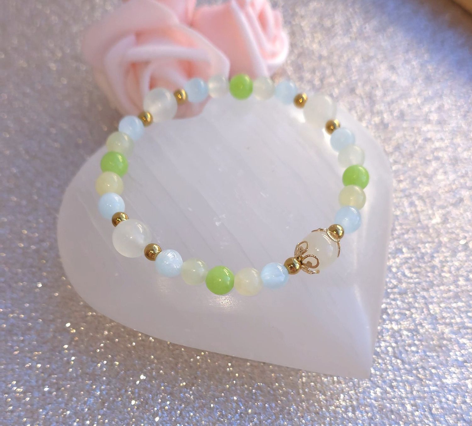 Bracelet Création - Jade de Chine/ Hémimorphite/ Calcite Verte