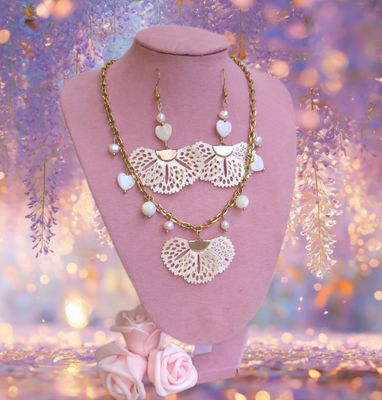 Pièce Unique • Ensemble Collier/Bouclier D'oreilles - Perle de Culture/Nacre