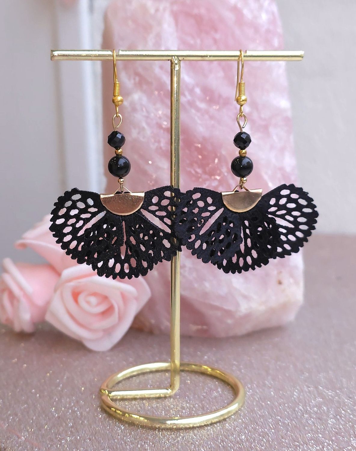 Boucle Valentine • Obsidienne Dorée/Spinelle Noire (Unique)