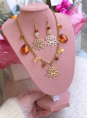 Pièce Unique • Ensemble Collier/Boucle D'oreilles - Ambre/Citrine
