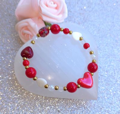 Bracelet Création • Agate Rouge/Nacre/Pierre de Lune Blanche
