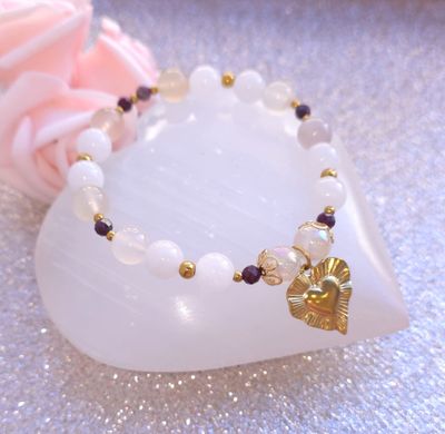 Bracelet Création • Agate Fleur/Rubis/Agate irisé/Jade blanc