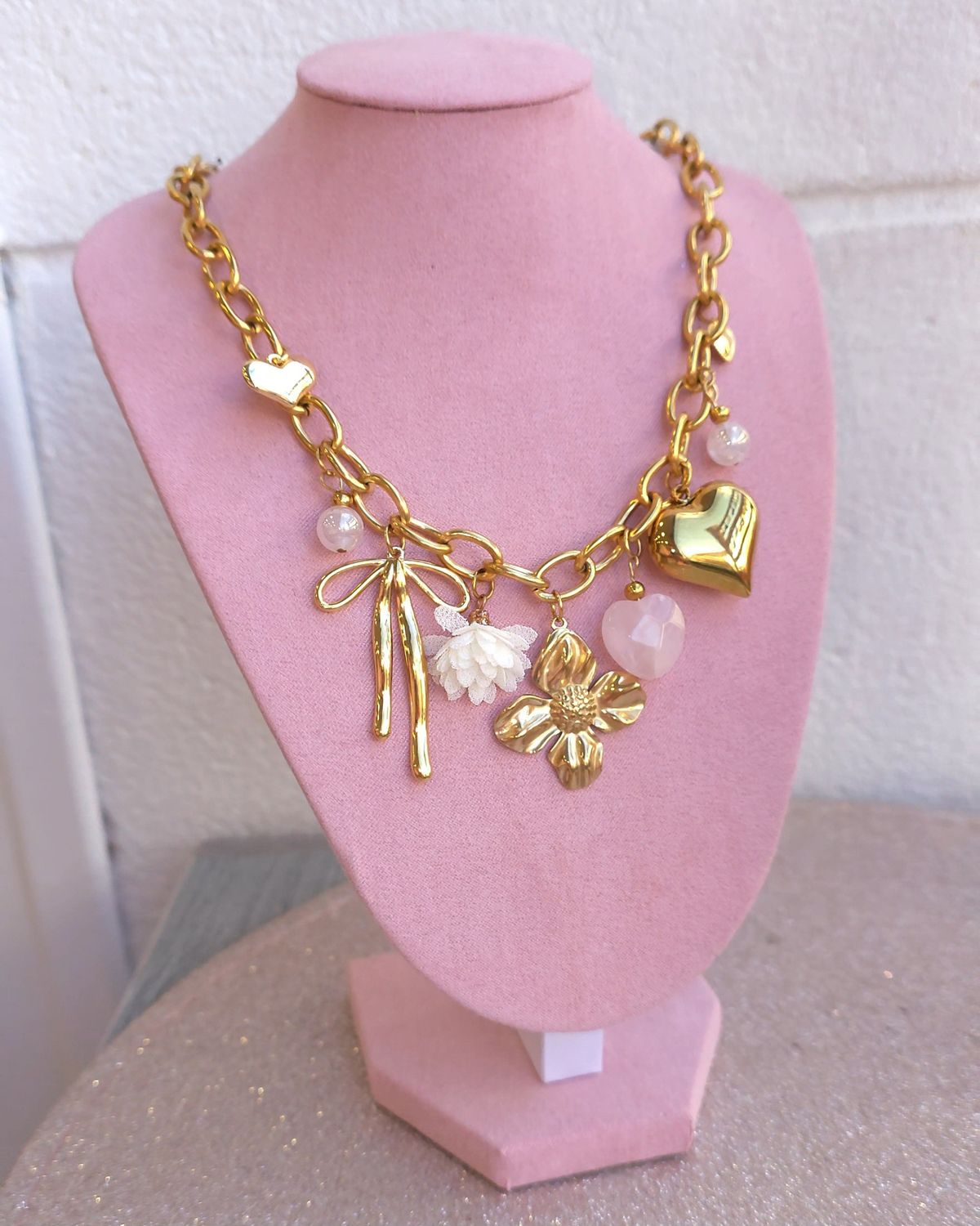 Collier Quartz Rose • Acier inoxydable