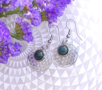 Boucle Pendante • Agate Indienne/Fleur de vie n°1