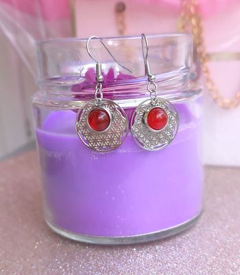 Boucle Pendante • Cornaline/Fleur de vie