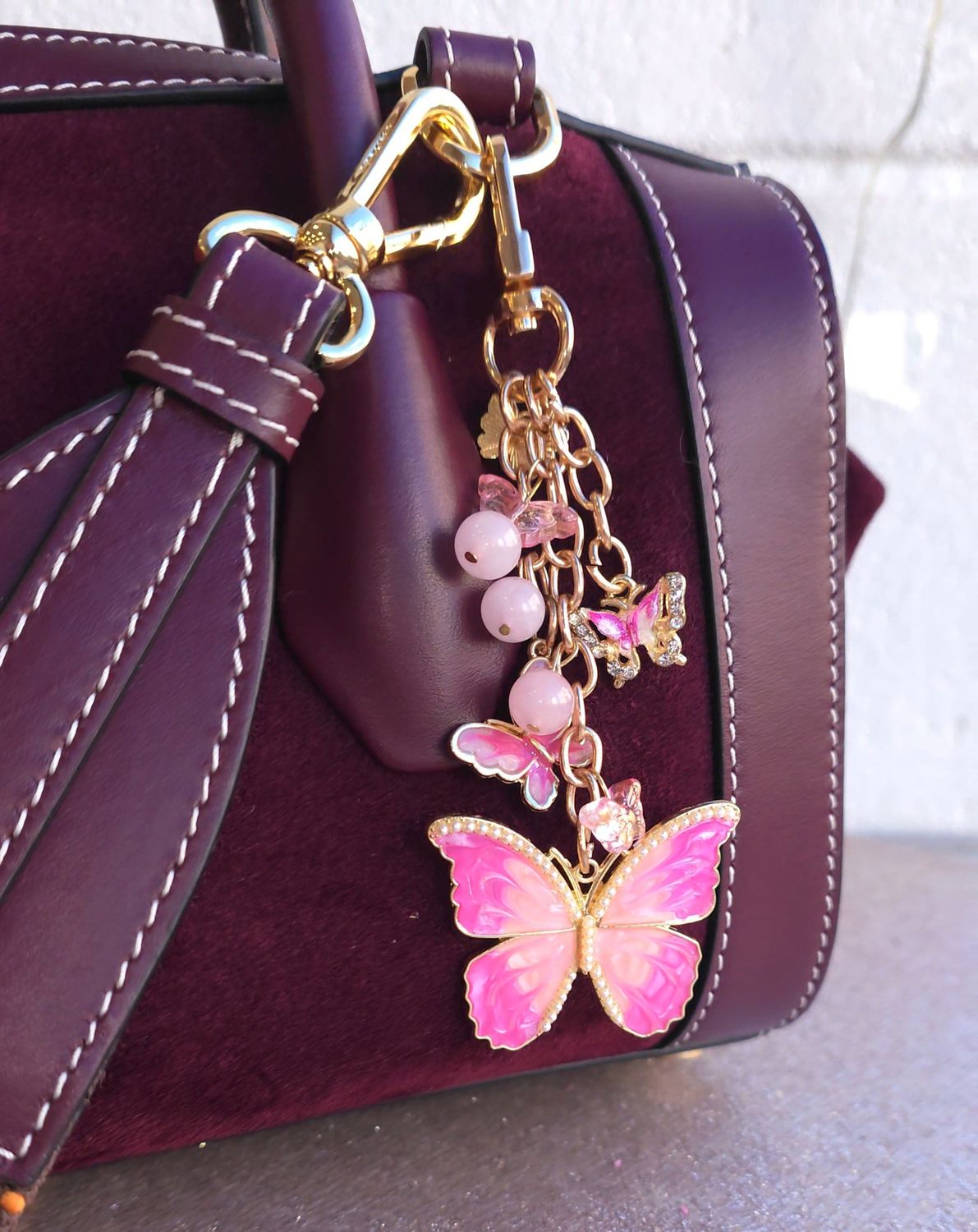 Bijoux de Sac/Porte Clés Papillon - Quartz rose