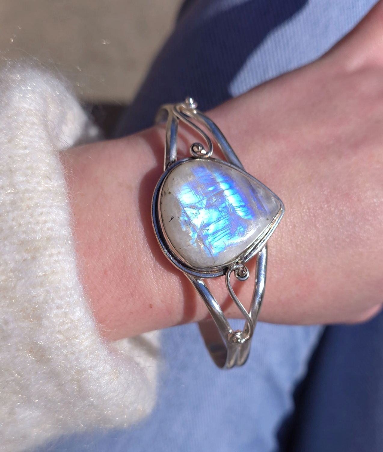 Jonc pierre de lune blanche • Argent 925