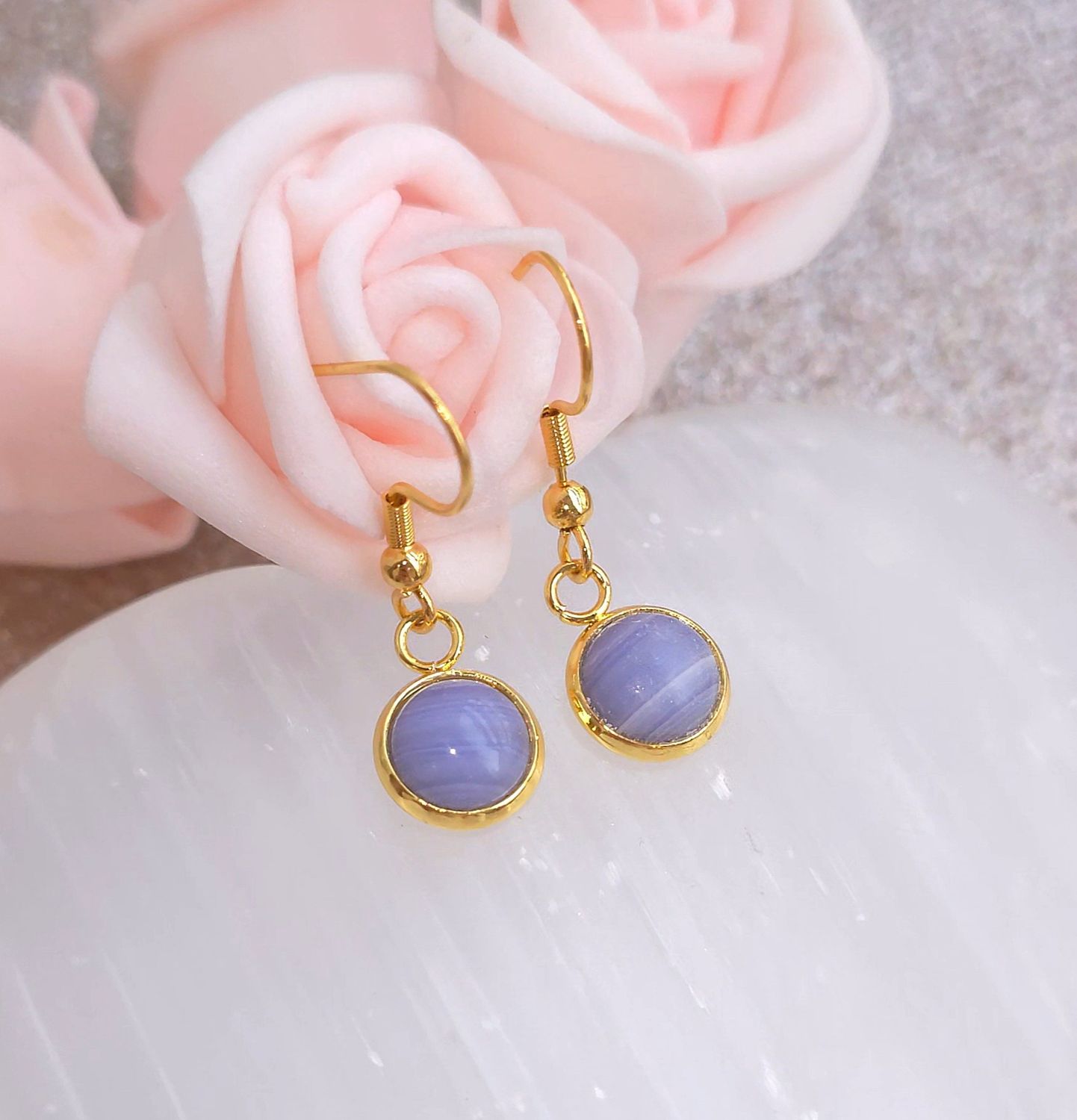 Boucle Pendante • Calcédoine bleue 