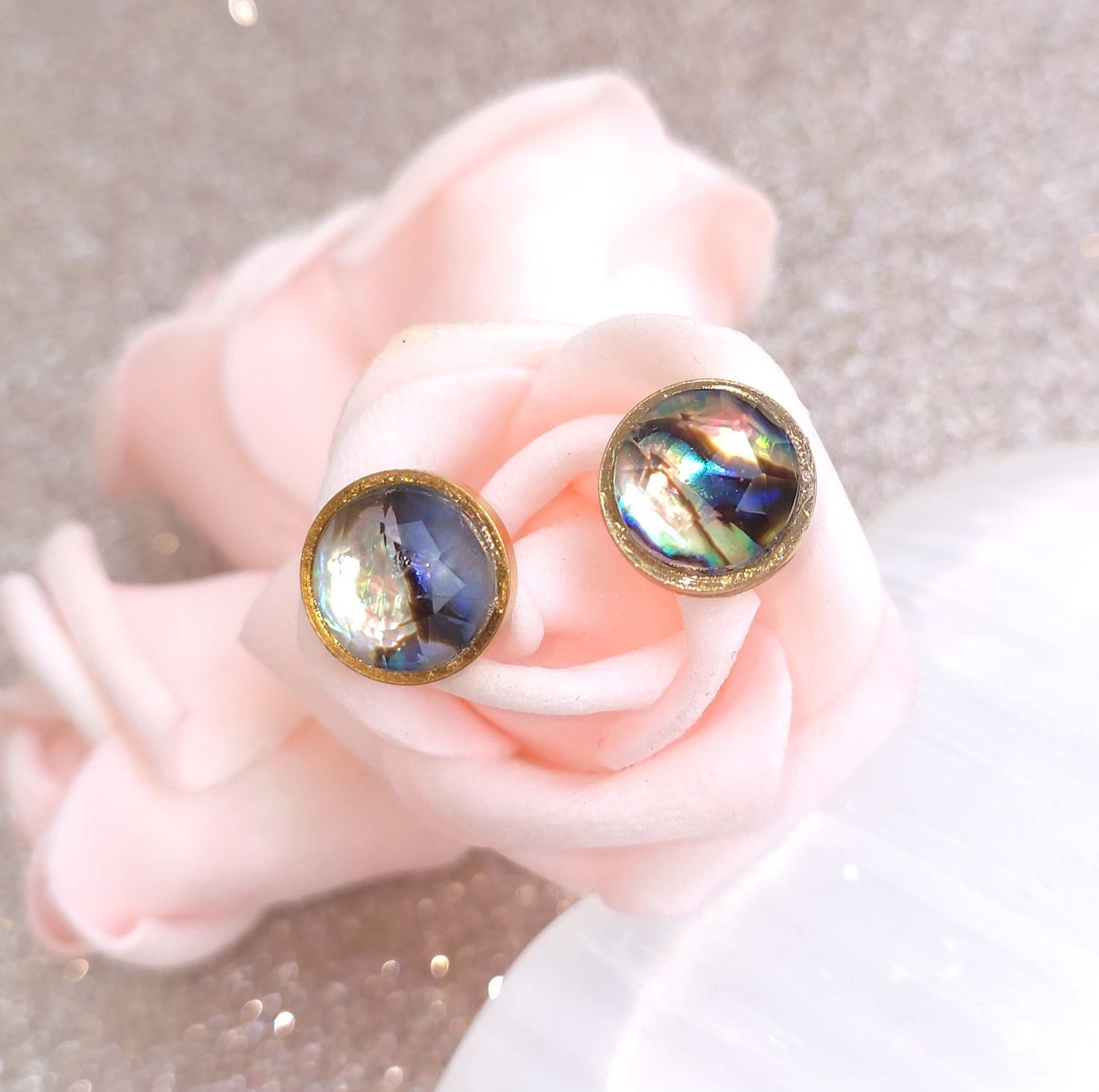 Boucle Bouton Abalone • Acier inoxydable 