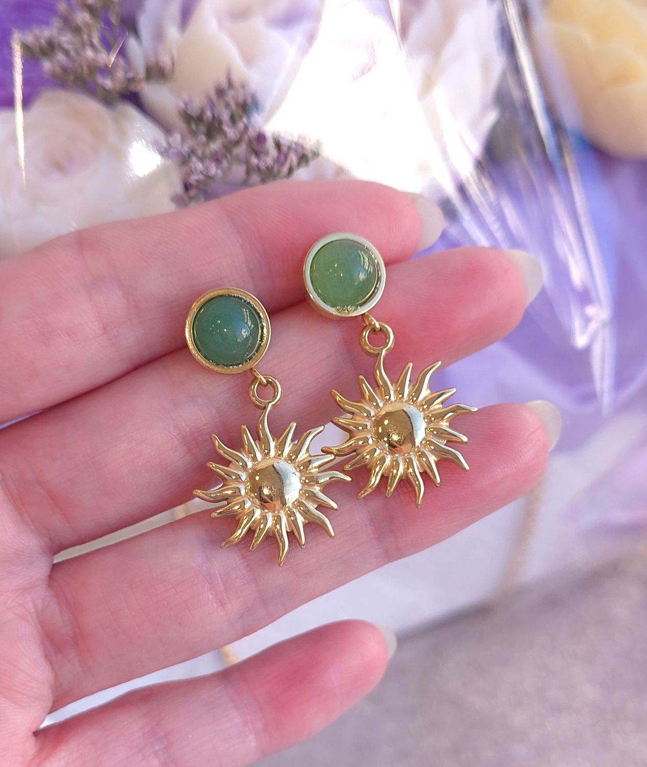 Boucle Bouton Soleil • Aventurine