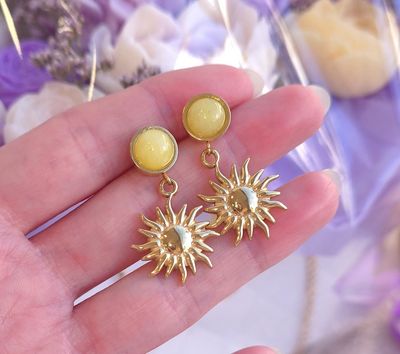 Boucle Bouton Soleil • Calcite Jaune