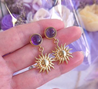 Boucle Bouton Soleil • Amethyste 