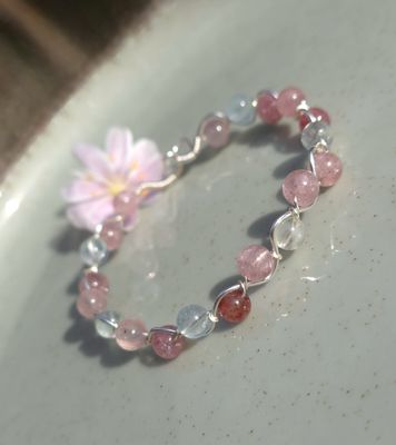 Bracelet Aigue marine/Quartz Fraise 