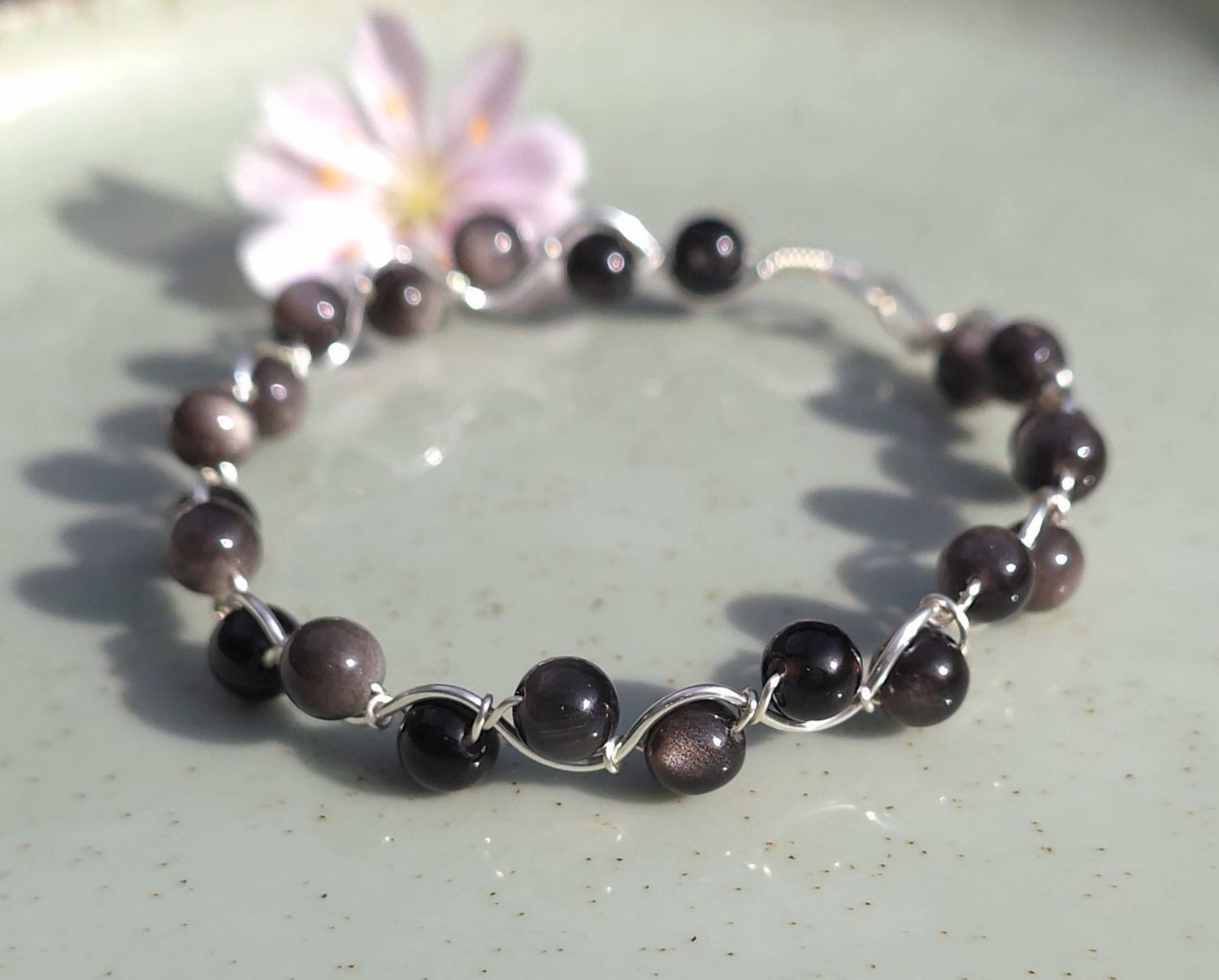 Bracelet Obsidienne Argentée 