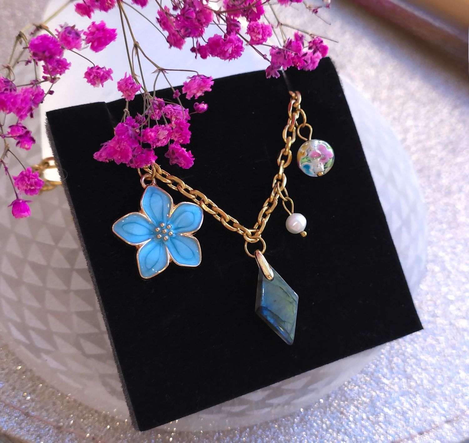 Collier Labradorite/Perle de Culture